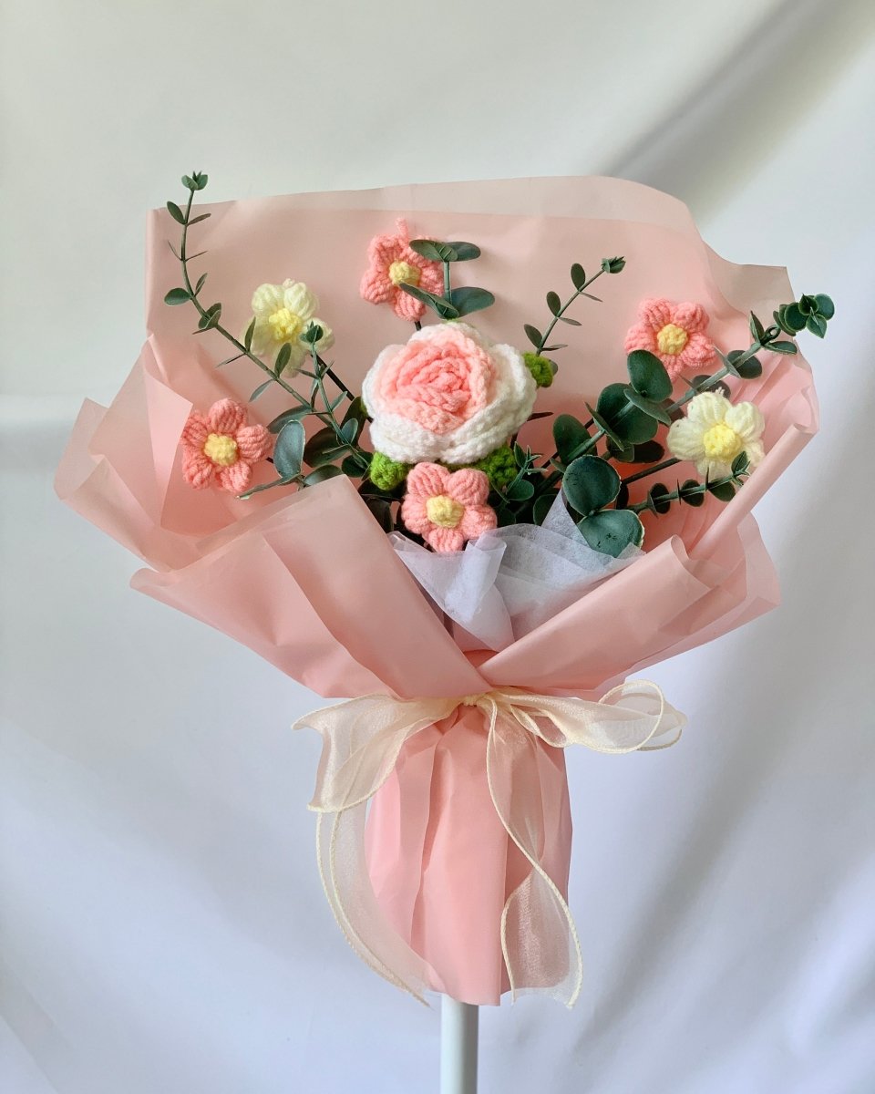 Haru - Handmade Crochet Flower Bouquet, Pink - Flower - Standard - Preserved Flowers & Fresh Flower Florist Gift Store